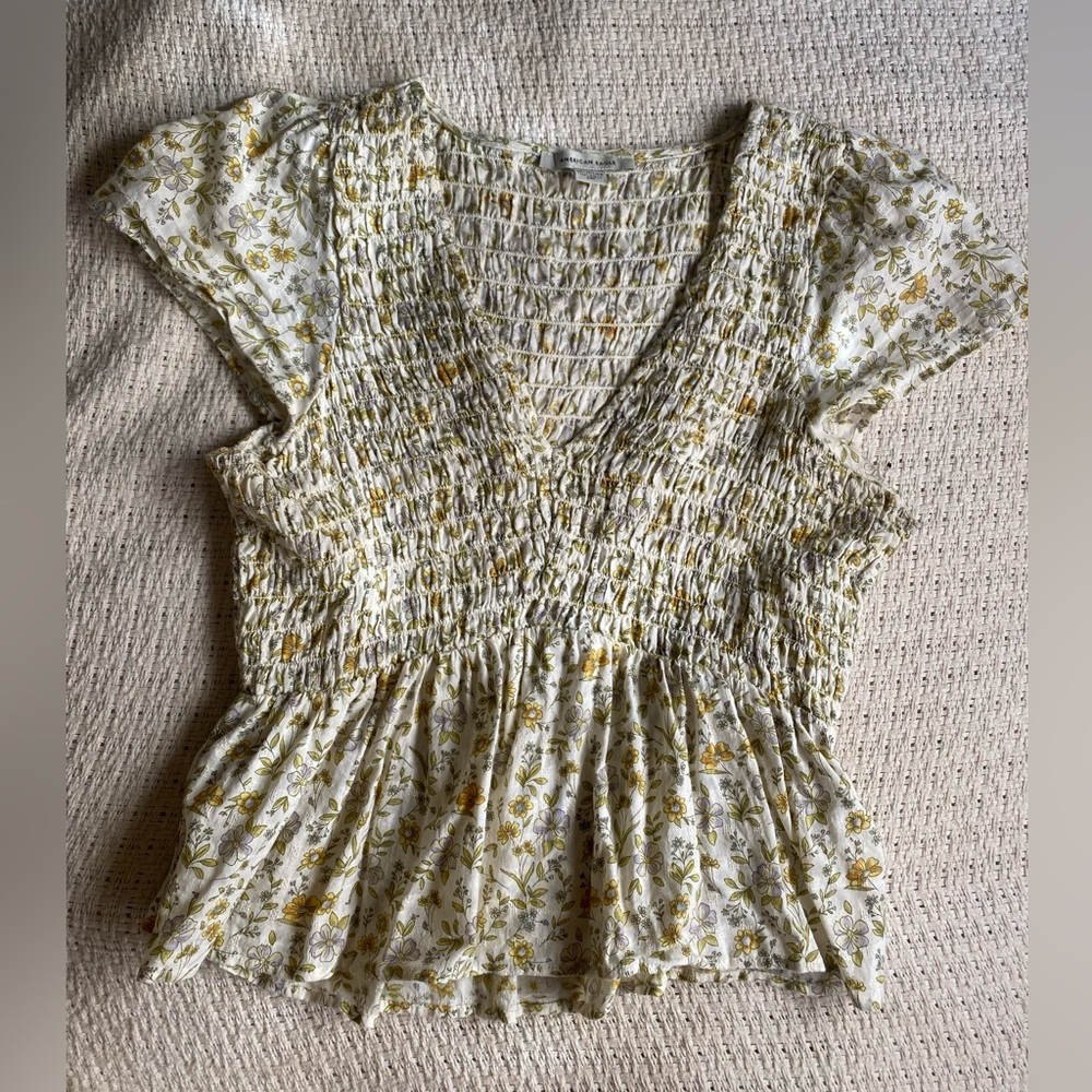 Smocked Floral Peplum Top - xs